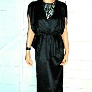 Vintage Isadora Black Silver floral Lace Nylon Dress 6